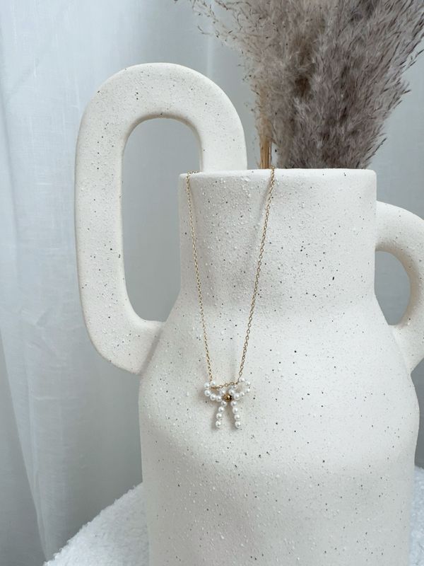 BOW PEARL NECKLACE GOLD