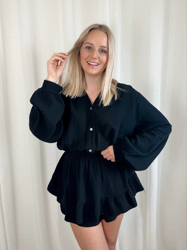 ABBY TETRA PLAYSUIT BLACK