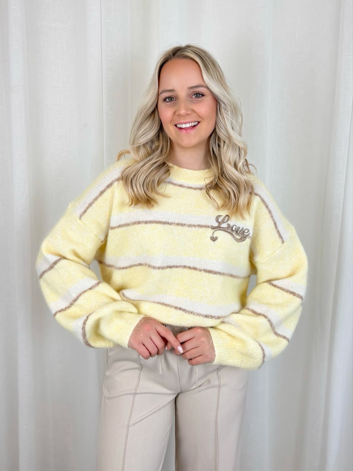 LOVE STRIPE SWEATER BUTTER YELLOW