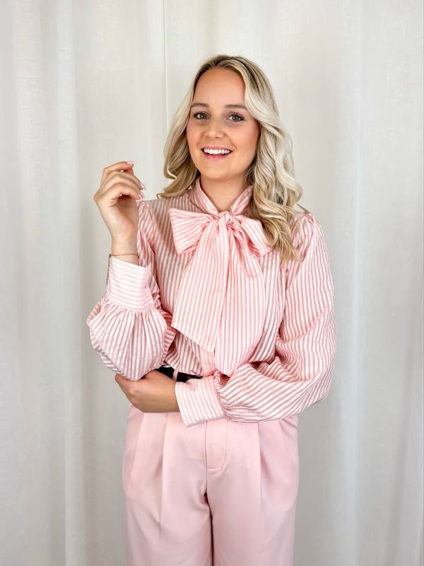 BOW STRIPE BLOUSE LIGHT PINK
