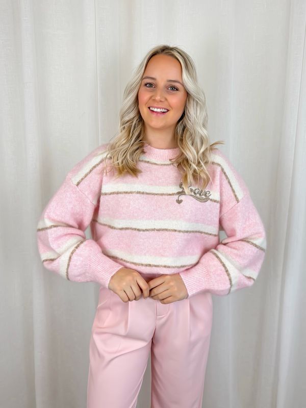 LOVE STRIPE SWEATER LIGHT PINK
