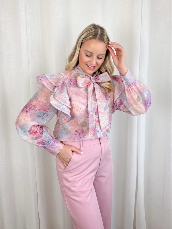 MULTICOLOR BOW BLOUSE PINK