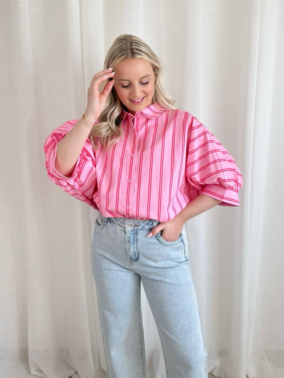 LIZZY STRIPE BLOUSE PINK