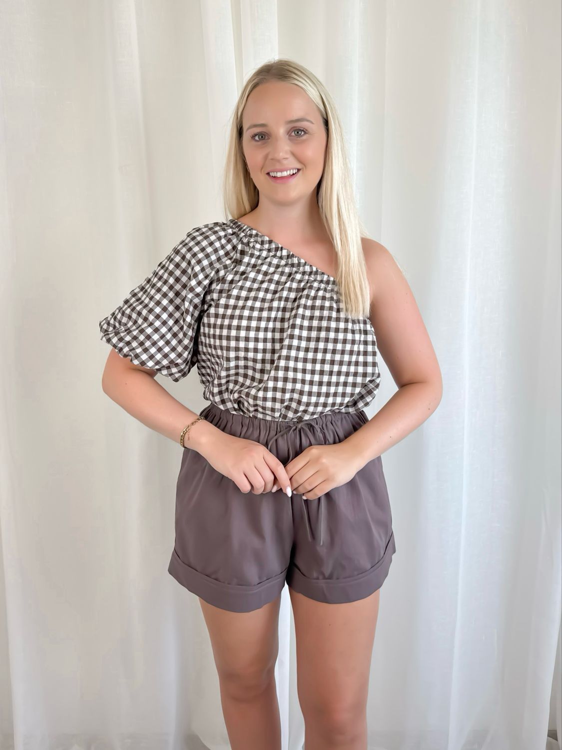 CARREAUX ONE SHOULDER TOP BROWN