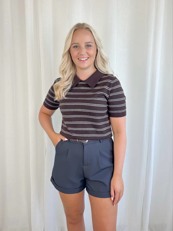 STRIPE POLO T-SHIRT BROWN