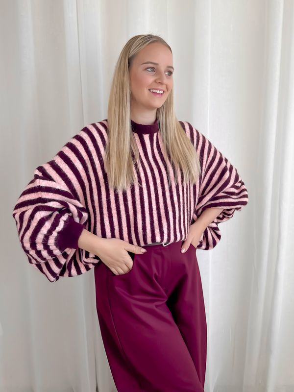 STELLA STRIPE SWEATER BURGUNDY/PINK