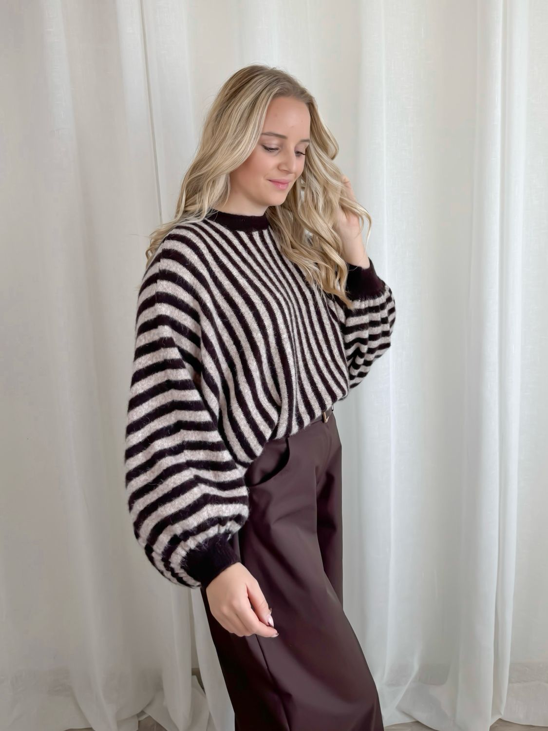 STELLA STRIPE SWEATER BROWN/BEIGE