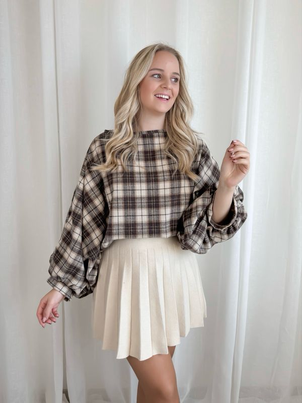 LIANNA CHECKED BLOUSE BROWN
