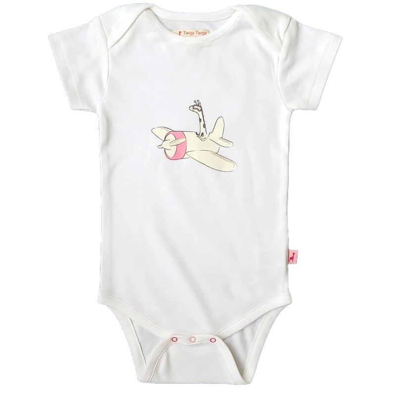 Organic baby onesie - Flying Giraffe Print