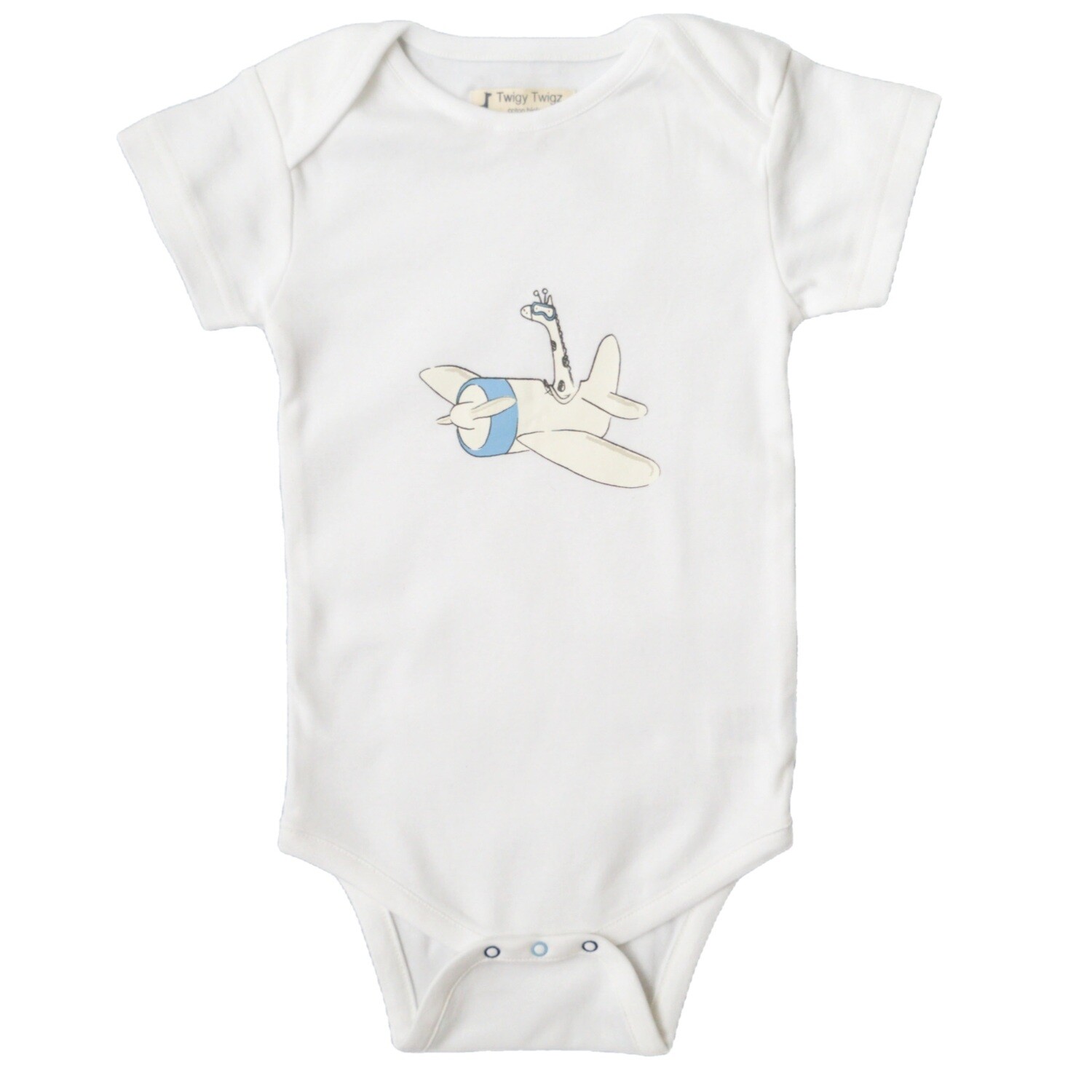 Boy&#39;s Organic baby onesie - Flying Giraffe Print