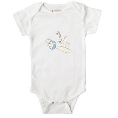 Boy&#39;s Organic baby onesie - Flying Giraffe Print