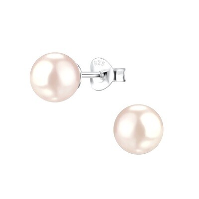 8mm Pearl Silver Stud Earrings - Peach