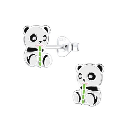 Silver Panda Stud Earrings