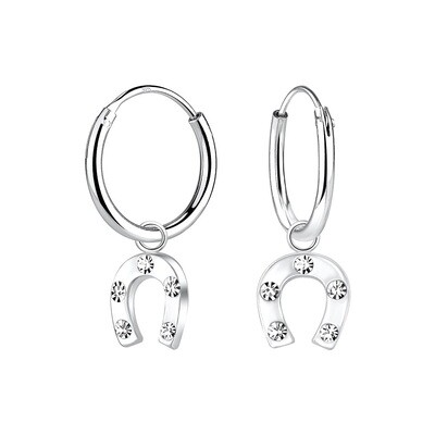 Silver Horseshoe Charm Hoop Earrings