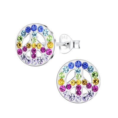 Silver Rainbow Peace Stud Earrings