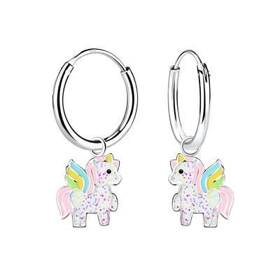 Silver Unicorn Charm Hoop Earrings