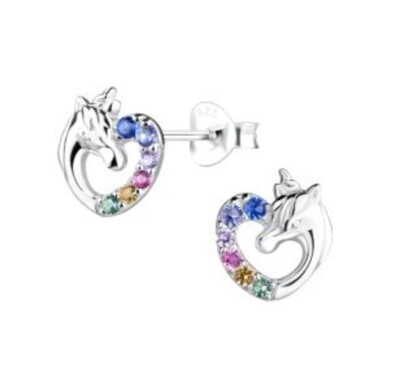 Silver Heart Unicon Stud Earrings