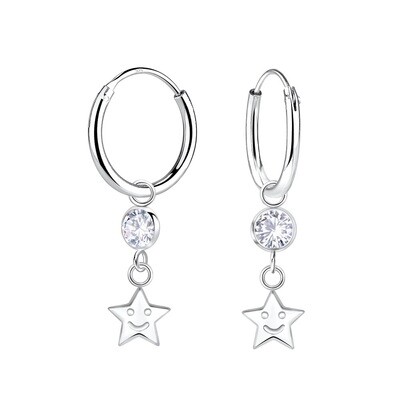 Silver Star Charm Hoop Earrings