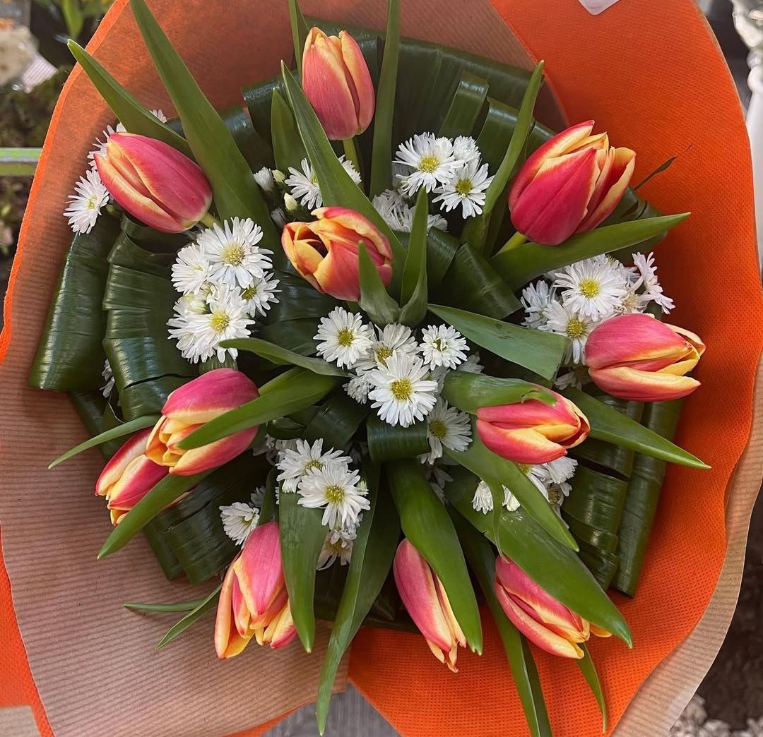 Bouquet di tulipani arancioni/gialli