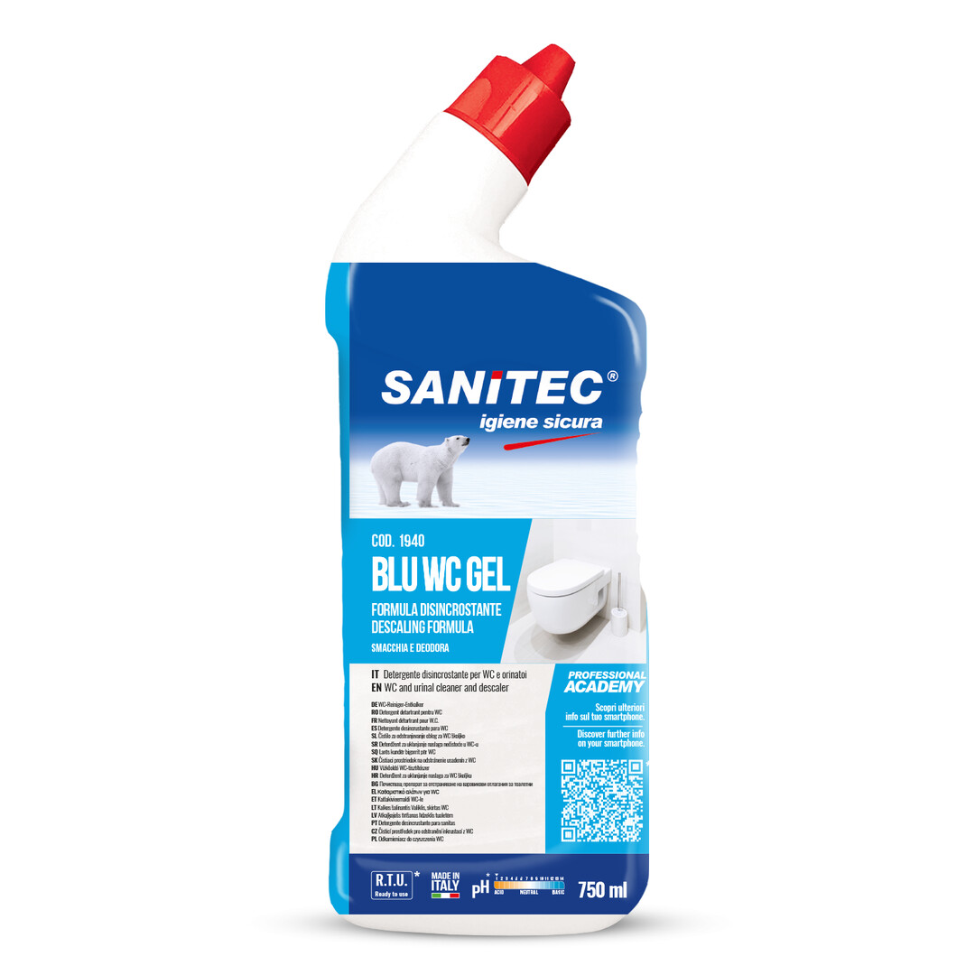 Blu WC detergente disincrostante con antibatterico Sanitec 750 ml a base di acido cloridrico per wc e orinatoi