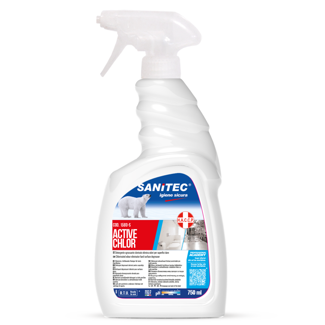 ACTIVE CHLOR – 750ML  Detergente sgrassante clorinato elimina odori per superfici dure