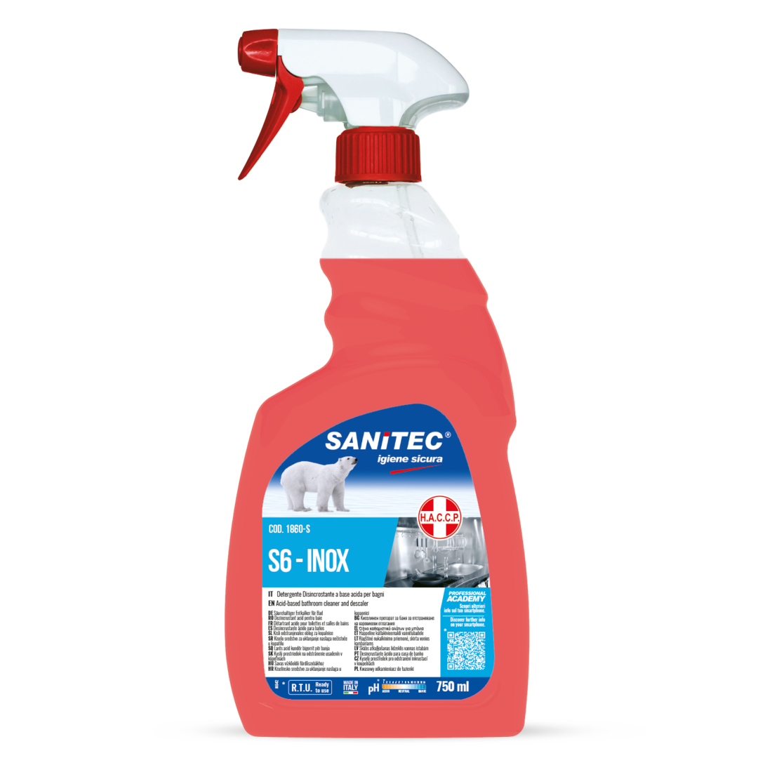 S6 – INOX Detergente sgrassante per superfici dure in metallo Sanitec 750ml