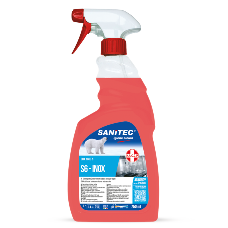 S6 – INOX Detergente sgrassante per superfici dure in metallo Sanitec 750ml