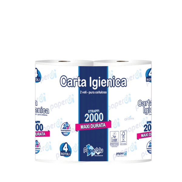 PAPERBLU - carta igienica 4 rotoli 2 veli 2000 strappi - 40 rotoli