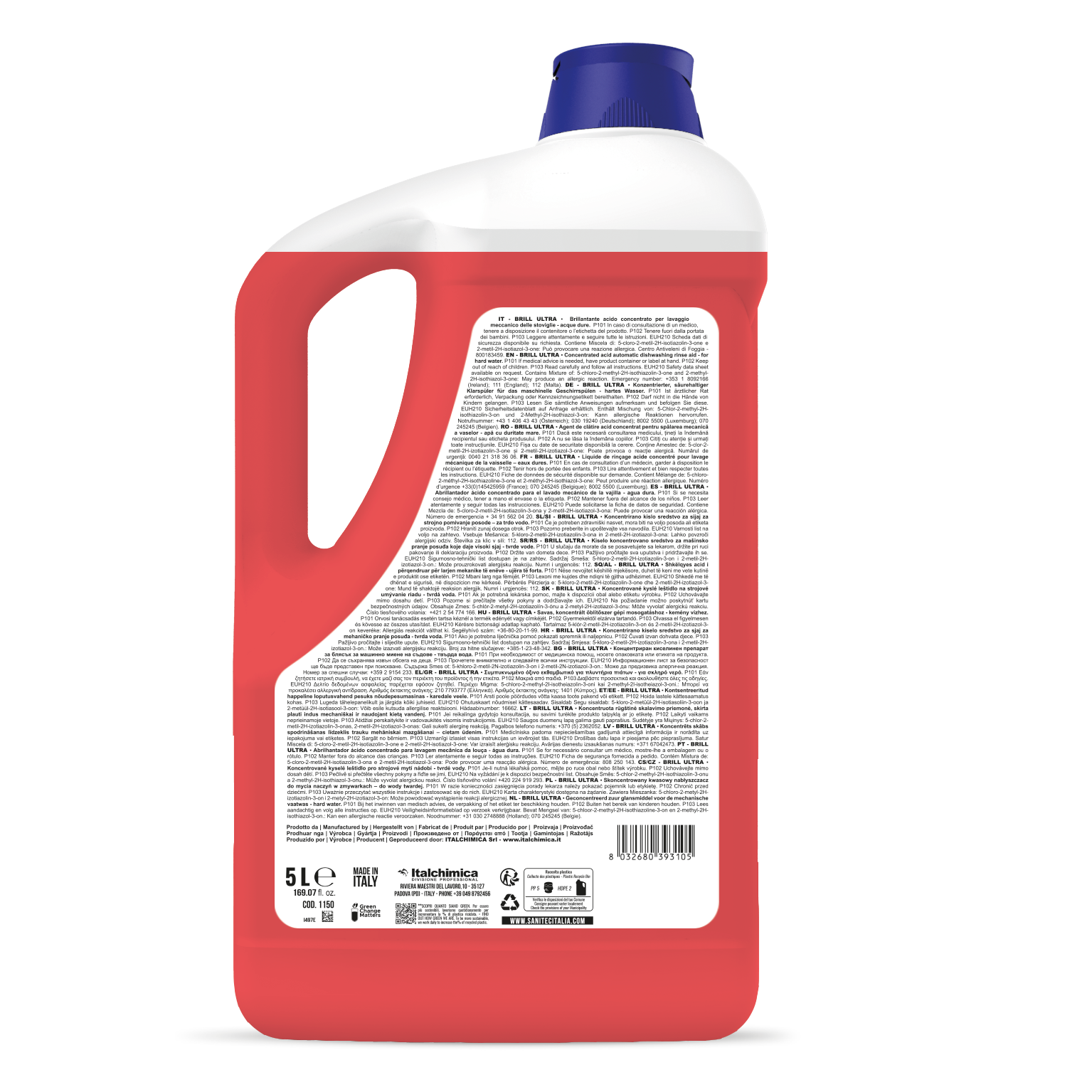 Brillantante acido concentrato per lavastoviglie Brill Ultra per acque dure 5 Kg