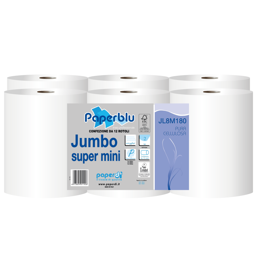 CARTA IGIENICA MINI JUMBO PURA OVATTA  - 12 ROTOLI