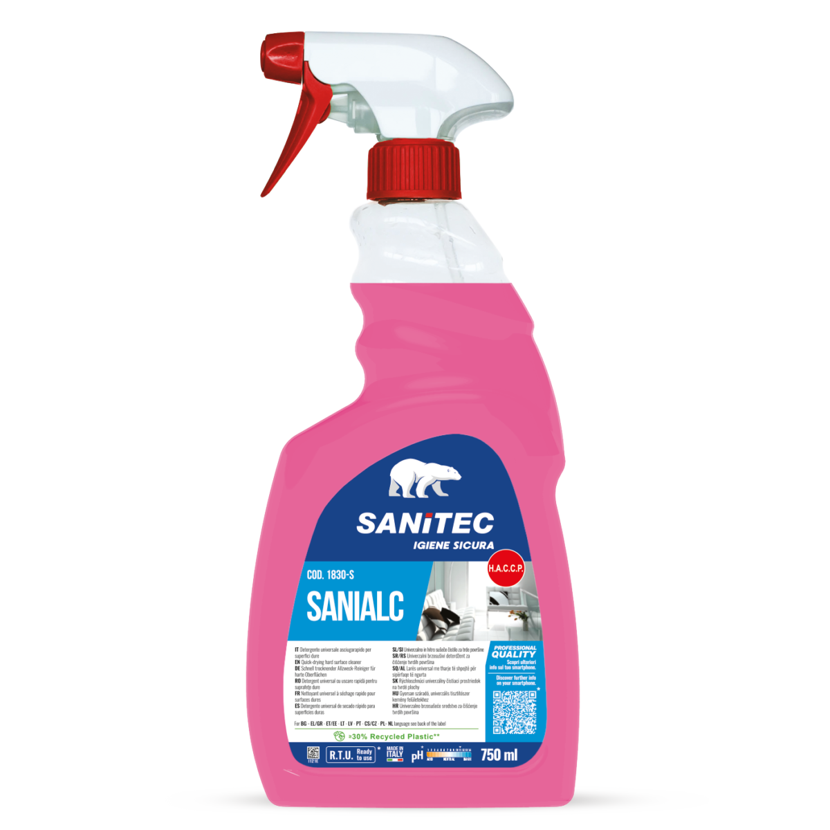 Sanialc 750ML- Detergente universale asciugarapido a base alcolica per tutte le superfici