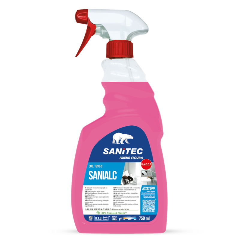 Sanialc 750ML- Detergente universale asciugarapido a base alcolica per tutte le superfici