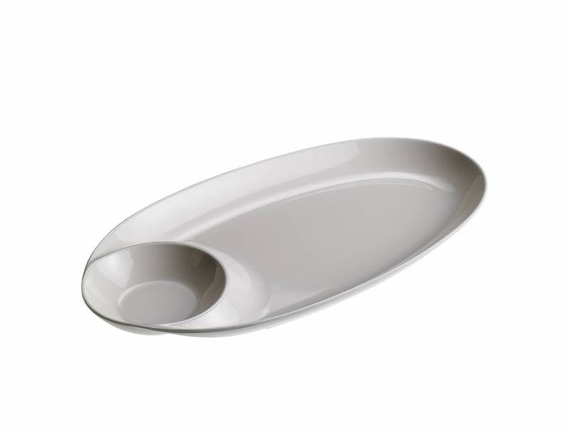 PIATTO OVALE CON SALSIERA MELAMINA BIANCA CM 33X17,5X3,2H