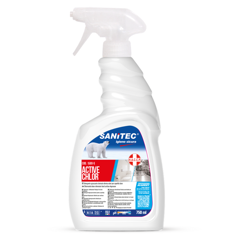 ACTIVE CHLOR – 750ML  Detergente sgrassante clorinato elimina odori per superfici dure