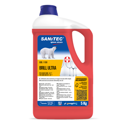 Brillantante acido concentrato per lavastoviglie Brill Ultra per acque dure 5 Kg