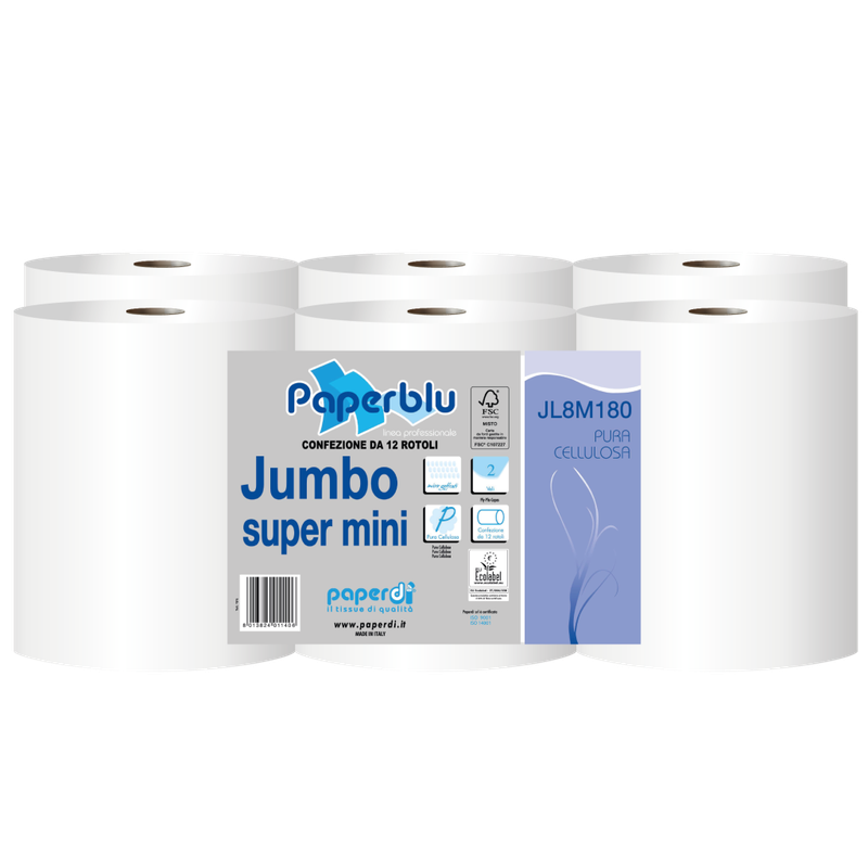 CARTA IGIENICA MINI JUMBO PURA OVATTA  - 12 ROTOLI