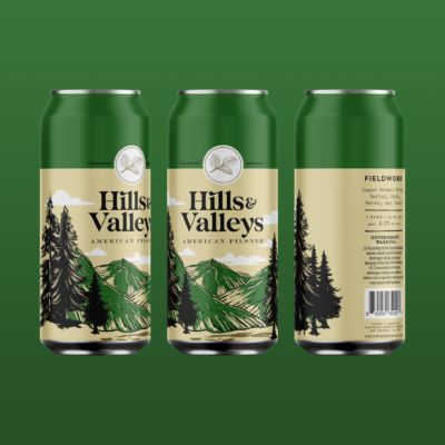 Three Cans of Beer with Hills & Valleys written on them with green background