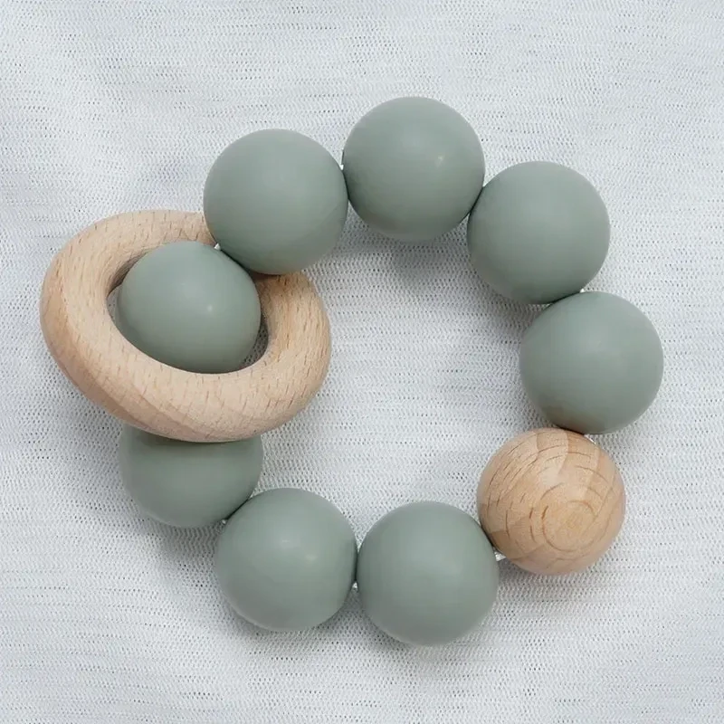 Wooden Silicone Teething Beads ,Baby Teething Bracelet (green)