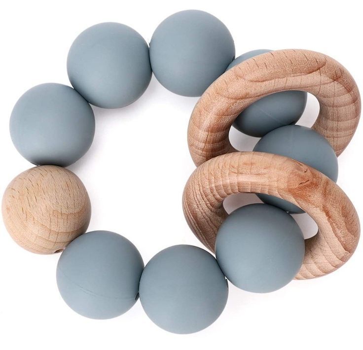 Wooden Silicone Teething Beads ,Baby Teething Bracelet (blue)