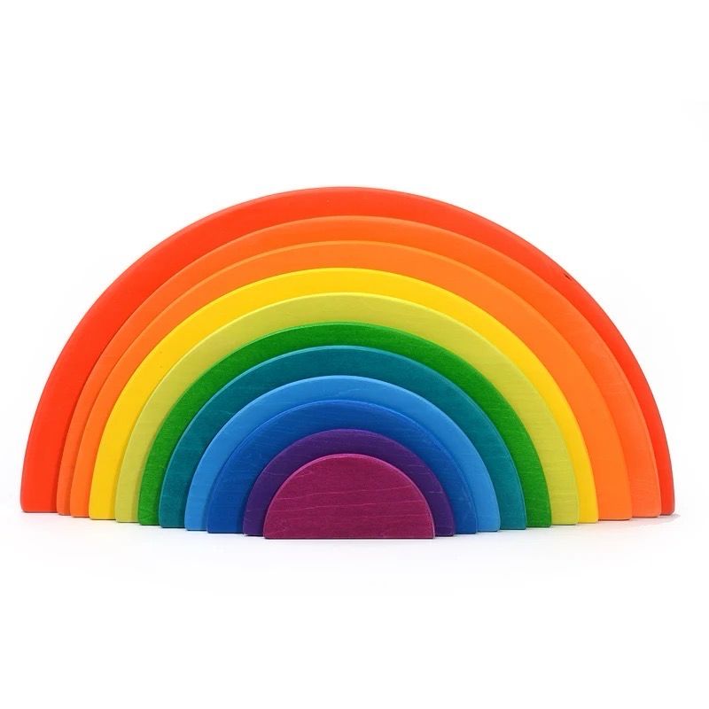قواعد خشبيه ملونه بشكل نصف دائرة ١٢ قطعة |12 Pieces Grimms Semicircle Rainbow Wooden Bases