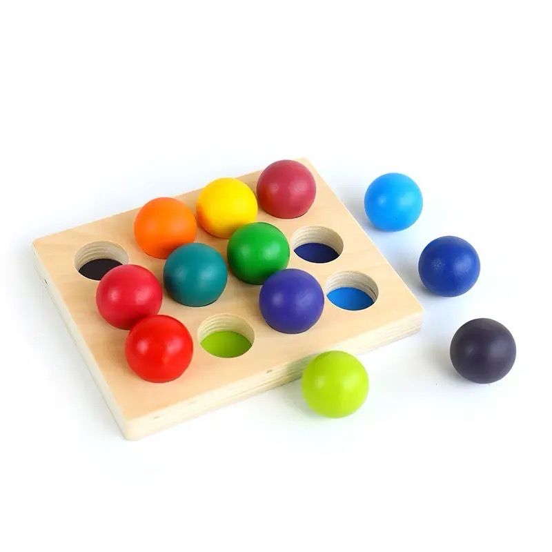كرات خشبية ملونة للفرز والتصنيف ١٢ قطعة | Wooden Grimms Rainbow Balls For Matching And Sorting 12 Pcs