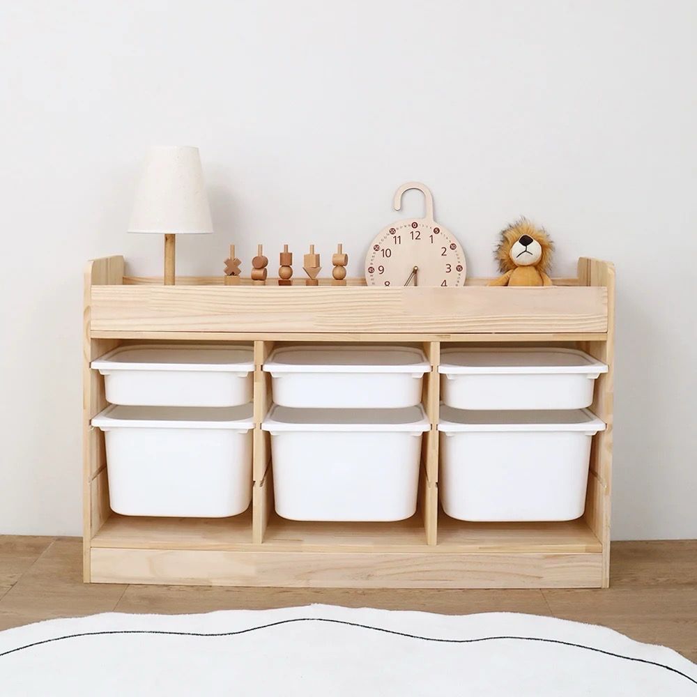 وحدة تخزين خشب مع ٦ صناديق | Wooden Storage Cabinet With 6 Boxes