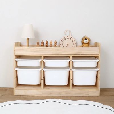 وحدة تخزين خشب مع ٦ صناديق | Wooden Storage Cabinet With 6 Boxes
