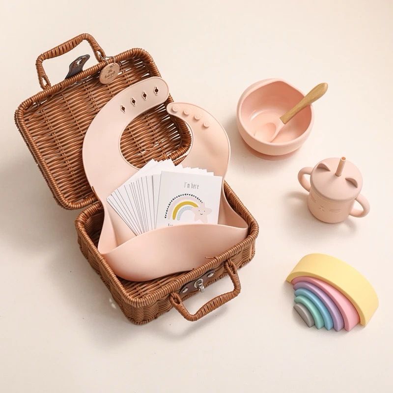 طقم طعام سيلكون مع الحقيبة  6 قطع ( وردي)| Silicon Food Set 6pcs Pink