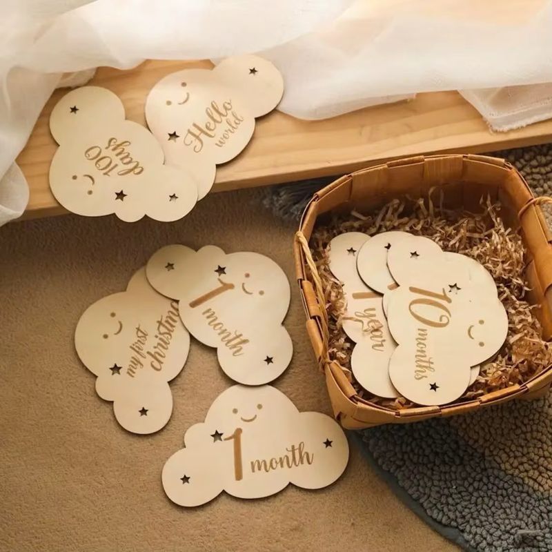 بطاقات تصوير المواليد الخشبيه من ٠-١٢ شهرا | milestones cards newborn wooden photography cards 0-12 months 