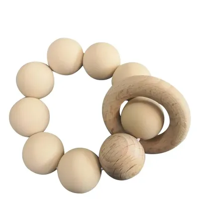 Wooden Silicone Teething Beads ,Baby Teething Bracelet (beige)
