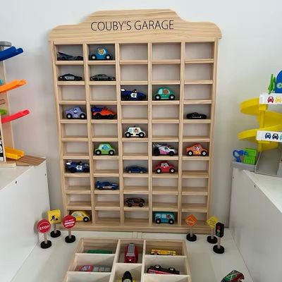 رف سيارات خشبي ترتيب صغير ٥٠ فتحة |  50 cars wooden car organiser garage  small  shelf 