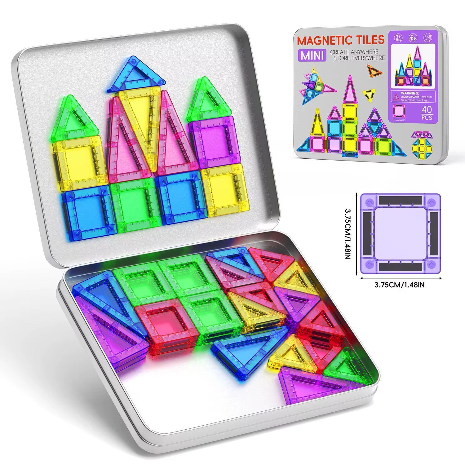 قطع مغناطيسية صغيرة (علبة معدنية ) 46 pcs |  with iron box mini magnetics tiles  