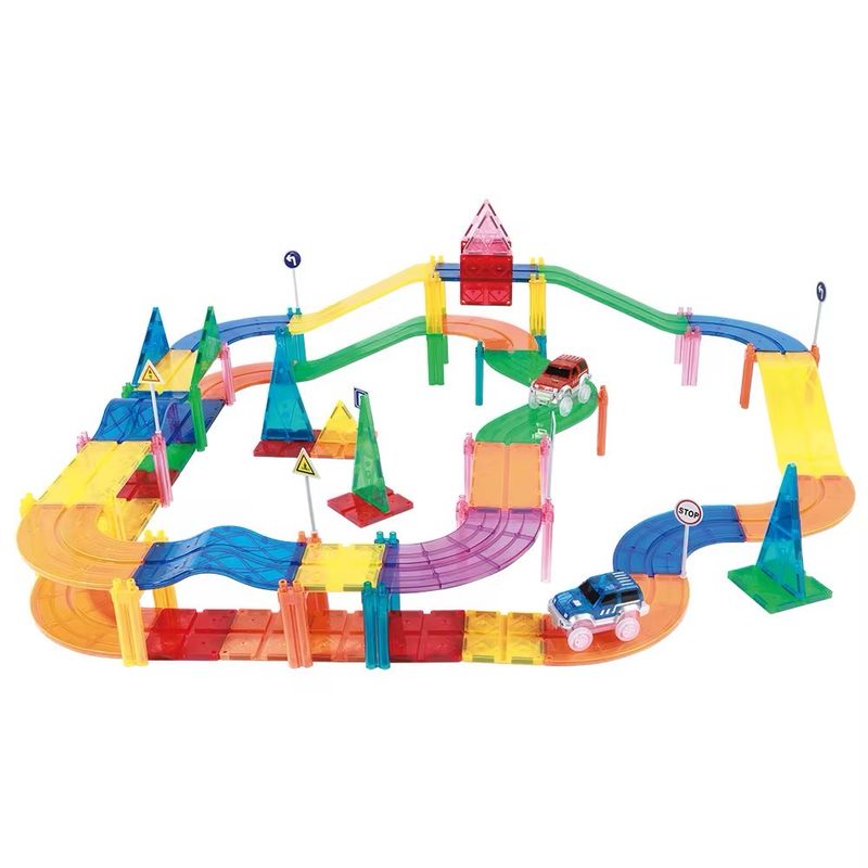 Car track magnetic tiles block | مسار السيارات المغناطيسي مكعبات البناء المغناطيسية مسار السيارات  100 pcs / set