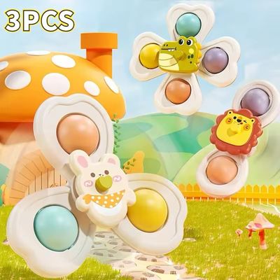 لعبة دوارة برسومات كرتونية للأطفال، مزودة بأكواب شفط، لاصقه فالأسطح  Children's Cartoon Suction Cup Spinning Toy Bath Water Play | 